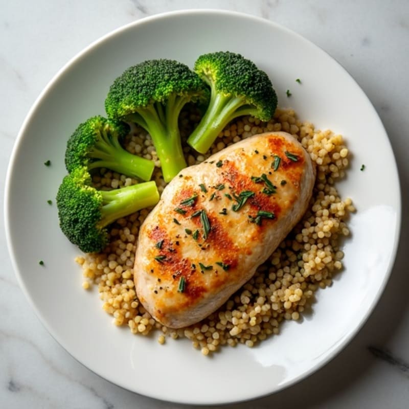 Herb-Roasted Chicken Breast with Steamed Broccoli and Quinoa