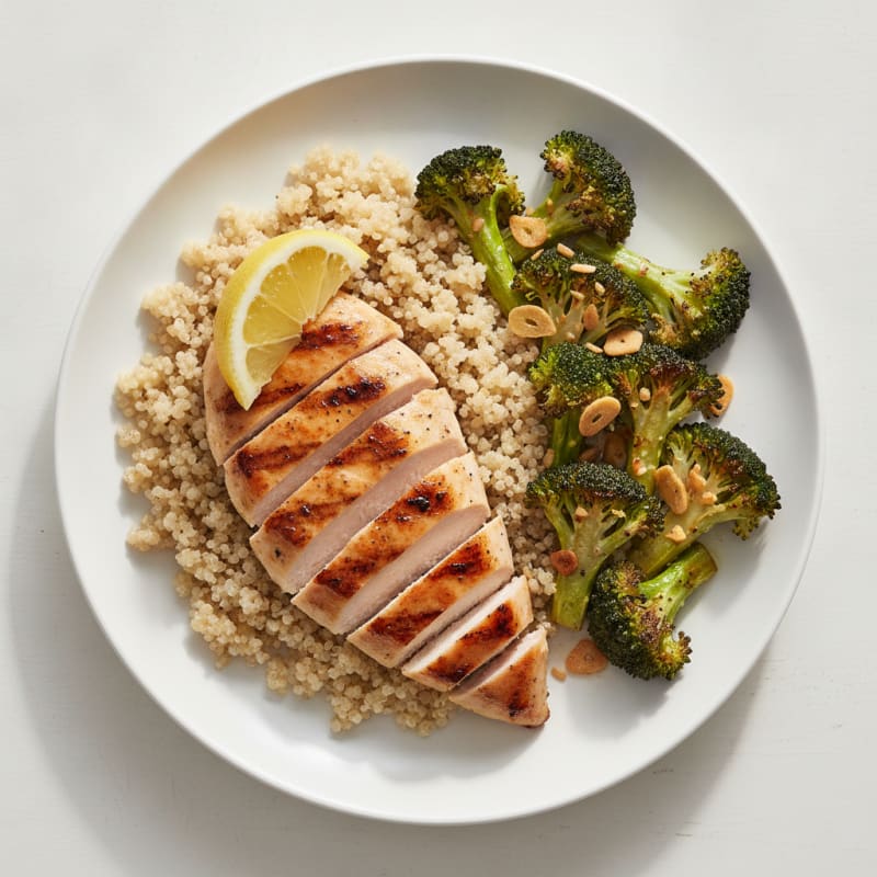 Grilled Chicken Breast with Quinoa and Roasted Broccoli