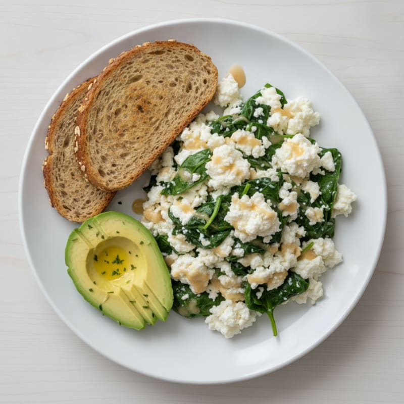 Egg White and Spinach Scramble with Cottage Cheese