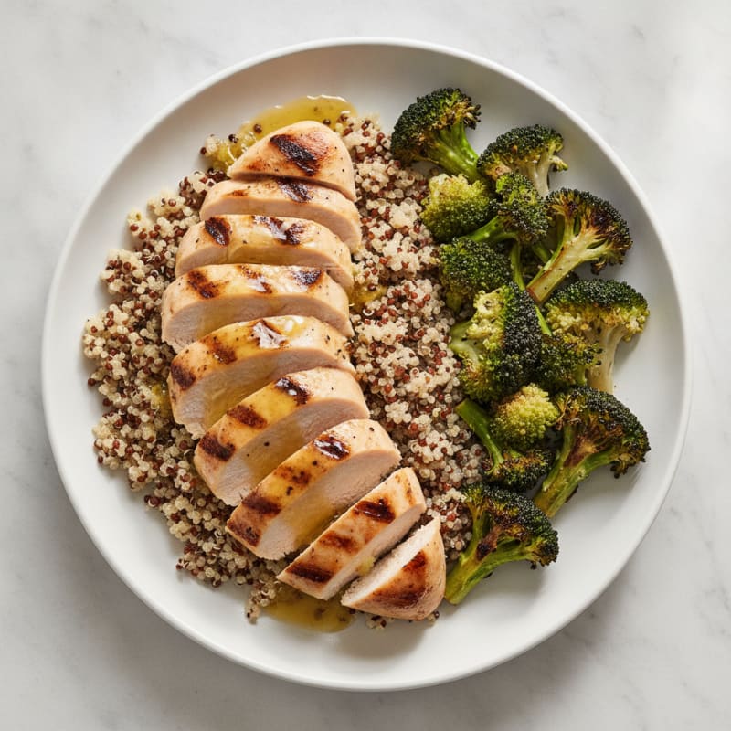 Grilled Chicken Breast with Quinoa and Roasted Broccoli