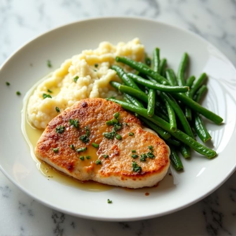 Seared Turkey Breast with Garlic Green Beans and Mashed Cauliflower