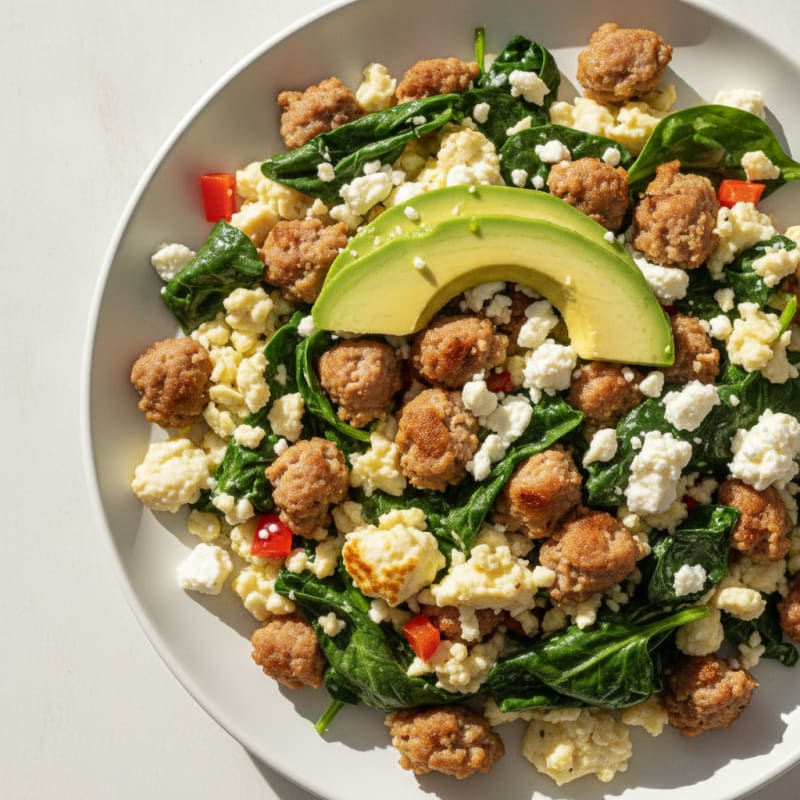 Egg White Scramble with Turkey Sausage and Spinach