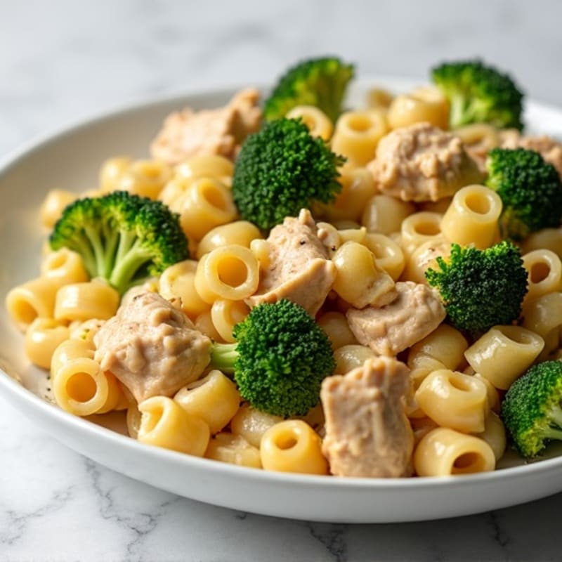 Healthy Creamy Macaroni with Chicken and Roasted Broccoli