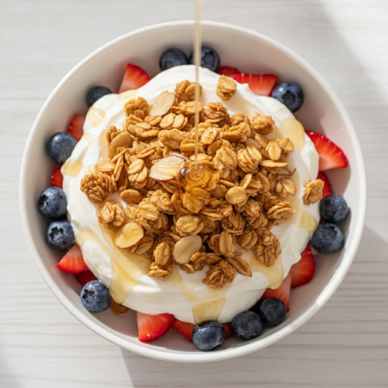 Greek Yogurt Parfait with Mixed Berries and Crunchy Almond Granola