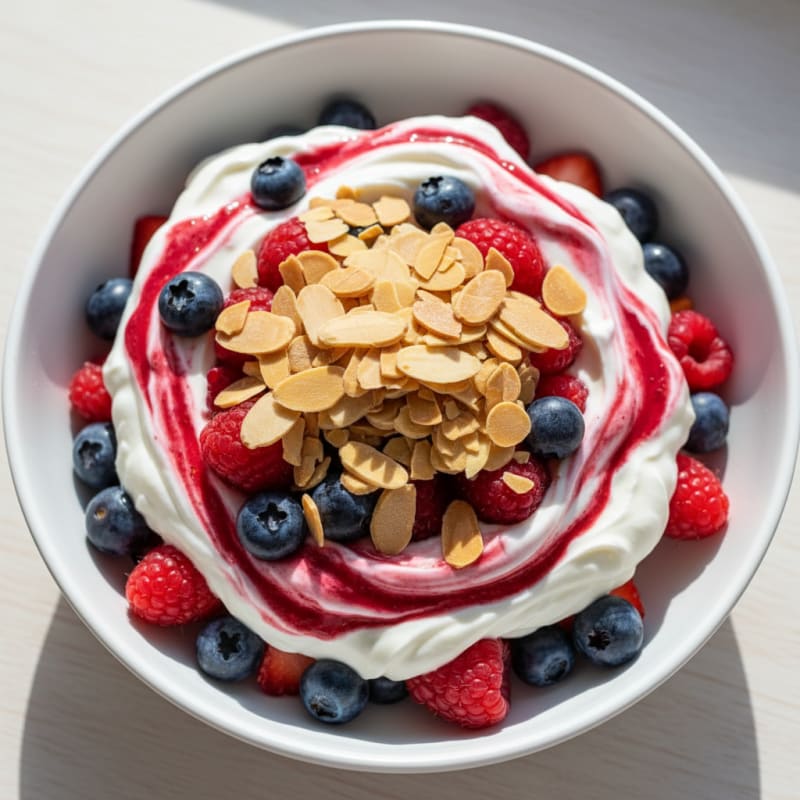 Greek Yogurt Protein Parfait with Mixed Berries and Almonds