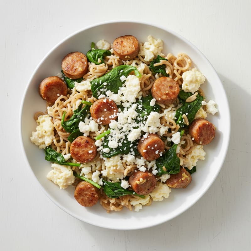 Egg White and Turkey Sausage Scramble with Spinach and Feta