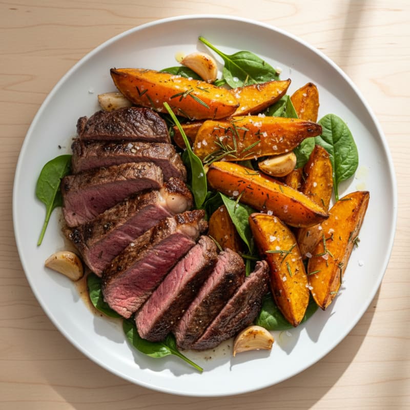 Pan-Seared Rump Steak with Roasted Sweet Potatoes