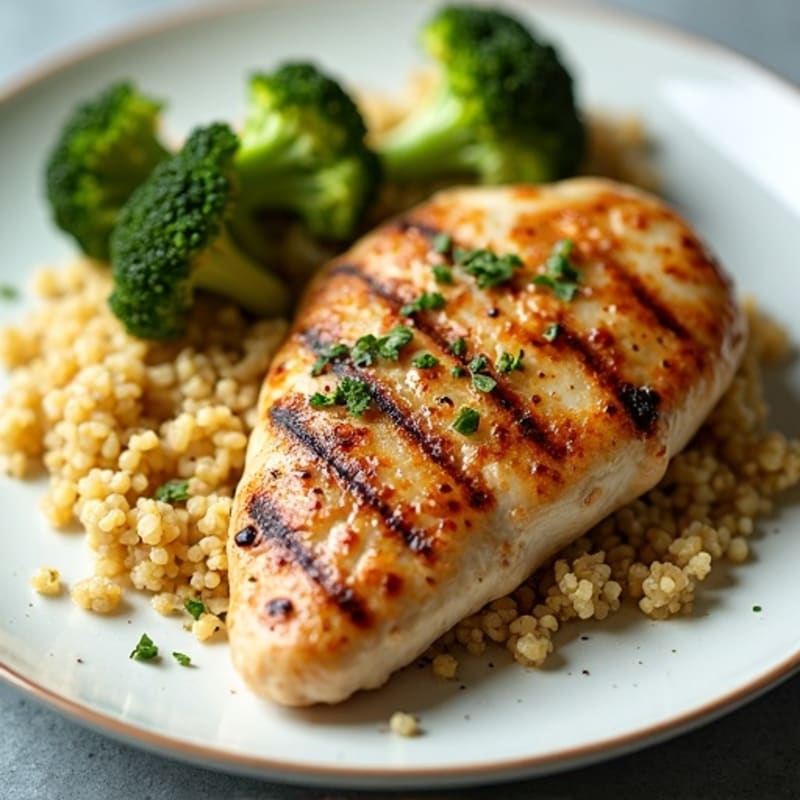 Grilled Chicken Breast with Quinoa and Roasted Broccoli