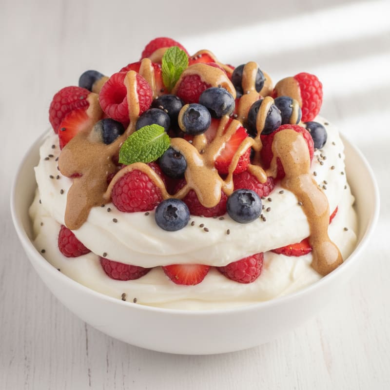 Greek Yogurt Protein Parfait with Mixed Berries and Almond Butter