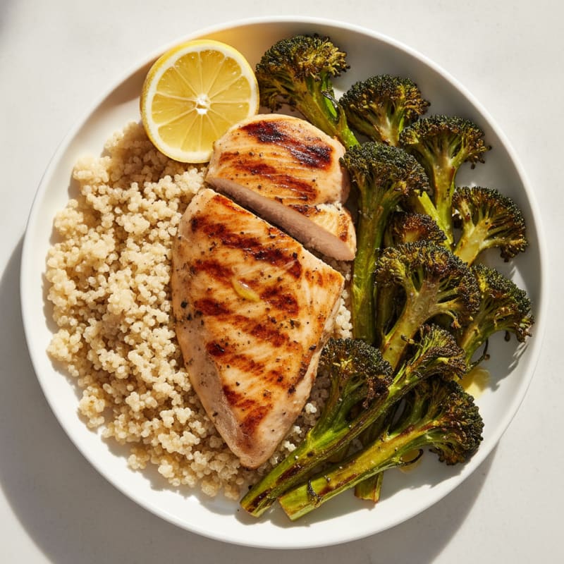 Grilled Chicken Breast with Quinoa and Roasted Broccoli