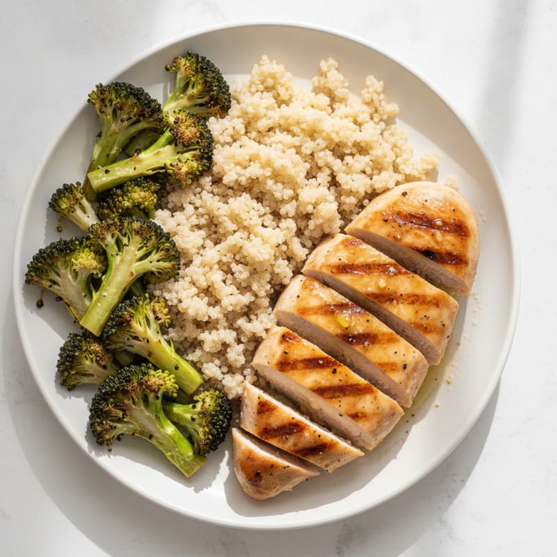 Grilled Chicken Breast with Quinoa and Roasted Broccoli