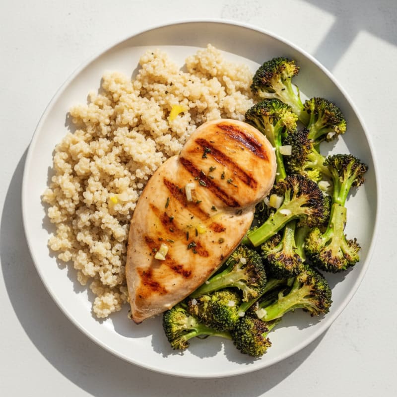 Grilled Chicken Breast with Quinoa and Roasted Broccoli