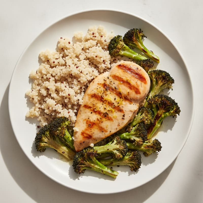 Grilled Lemon Herb Chicken Breast with Quinoa and Roasted Broccoli