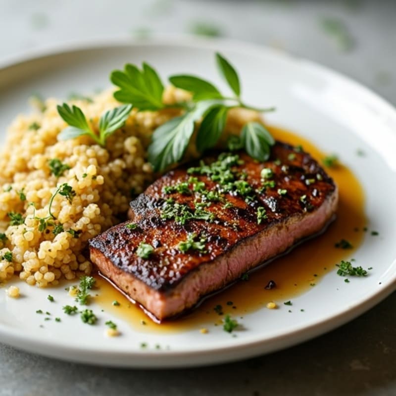 Herb-Crusted Pan-Seared Steak with Roasted Garlic