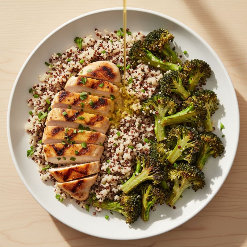 Grilled Chicken Breast with Quinoa and Roasted Broccoli