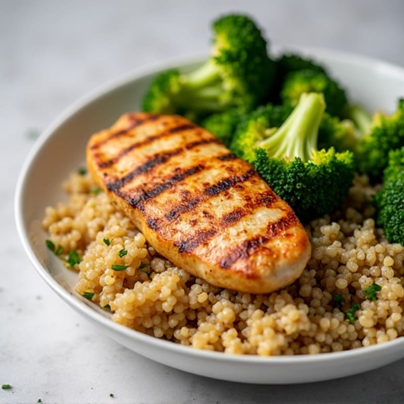 Grilled Chicken Breast with Quinoa and Roasted Broccoli