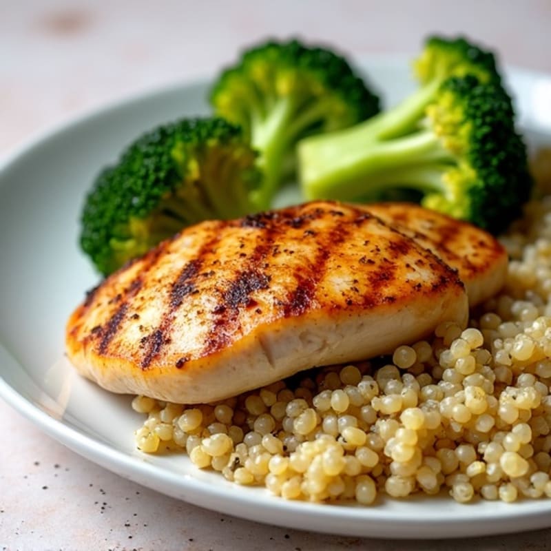 Grilled Chicken Breast with Quinoa and Roasted Broccoli
