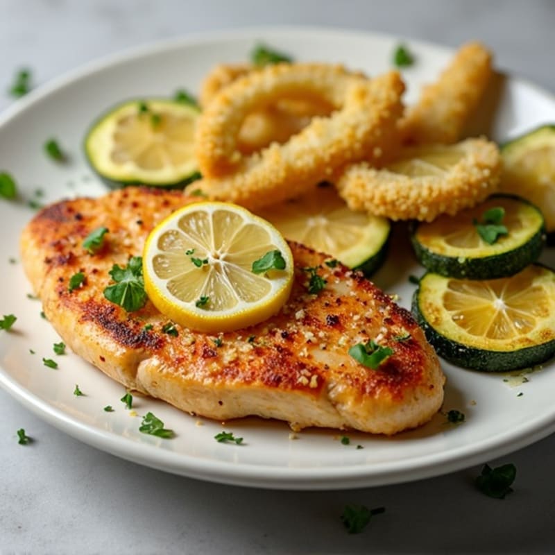 Lemon Garlic Pan-Seared Chicken with Crispy Garlic Parmesan Zucchini Fries