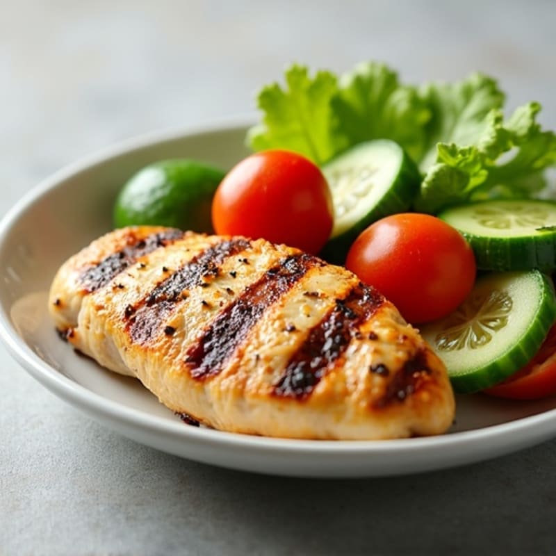 Grilled Chicken Breast with Cucumber Tomato Salad