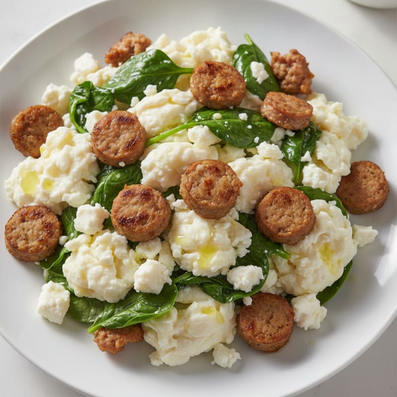 Egg White and Turkey Sausage Scramble with Spinach and Feta