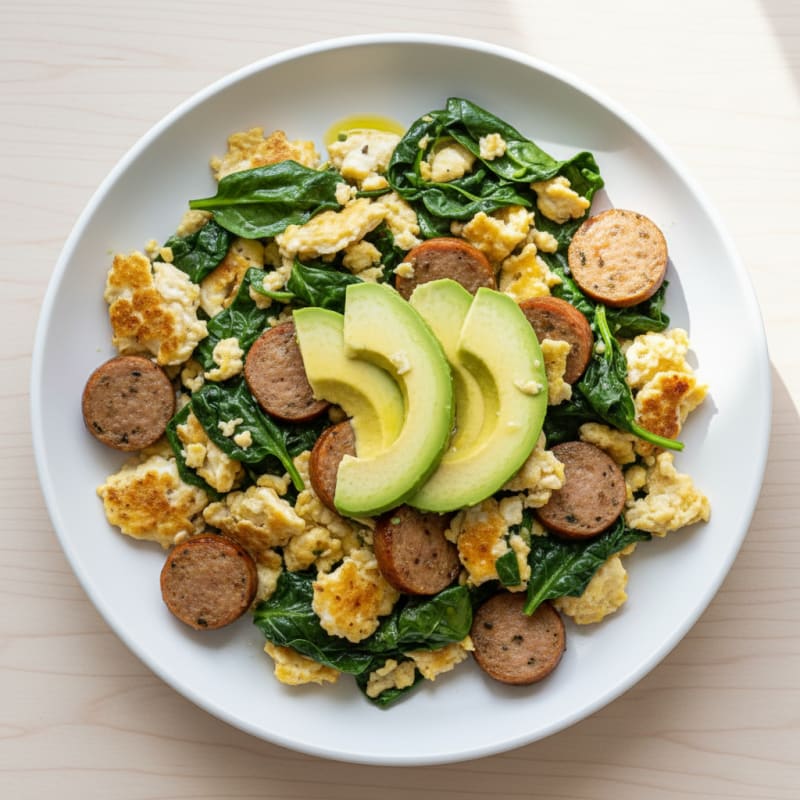 Egg White Scramble with Spinach and Turkey Sausage