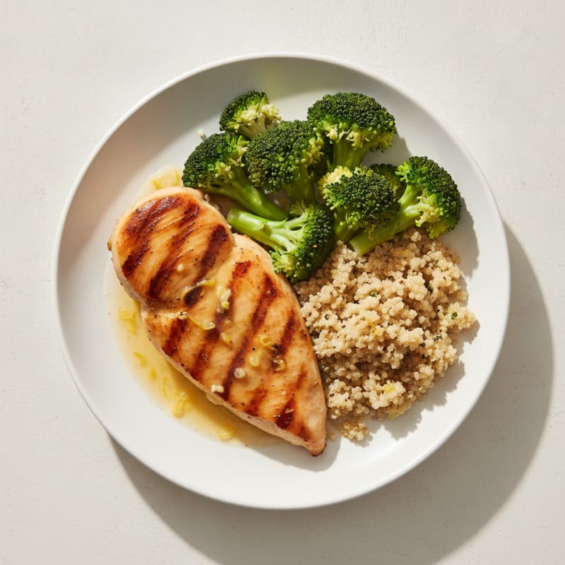 Grilled Chicken Breast with Steamed Broccoli and Quinoa
