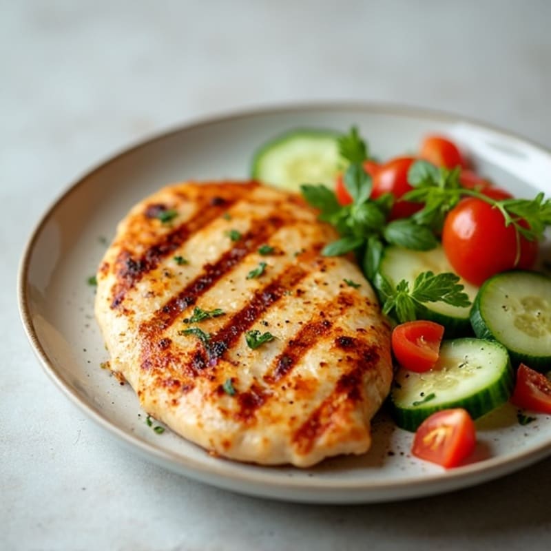 Grilled Chicken Breast with Cucumber Tomato Salad