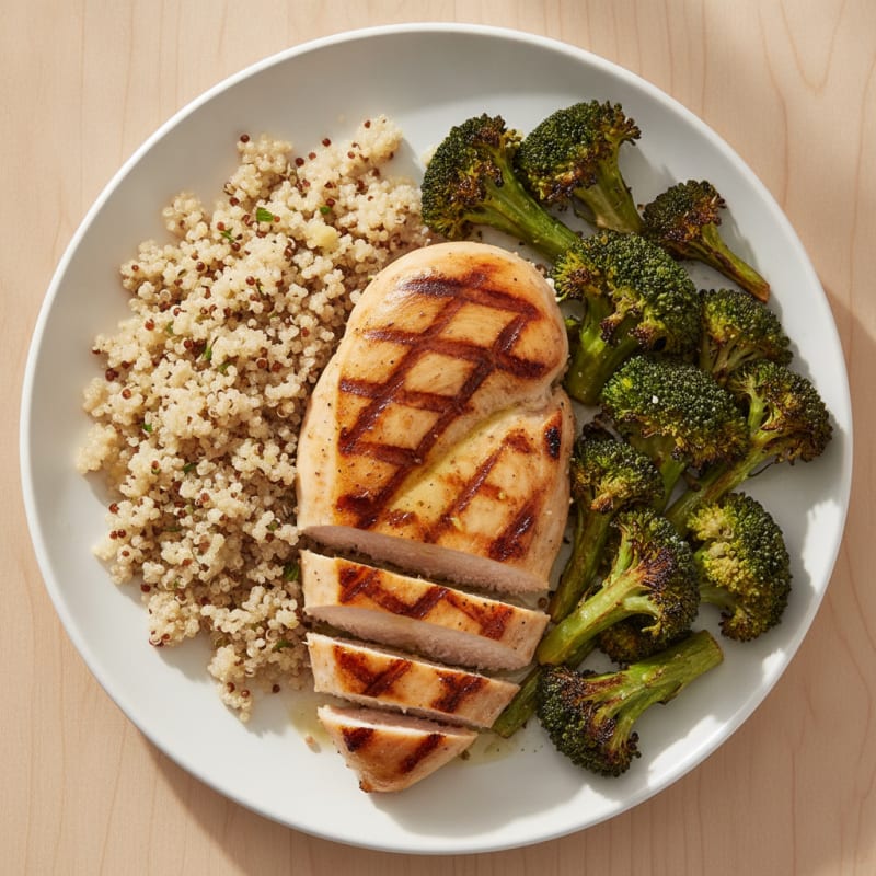 Grilled Chicken Breast with Quinoa and Roasted Broccoli
