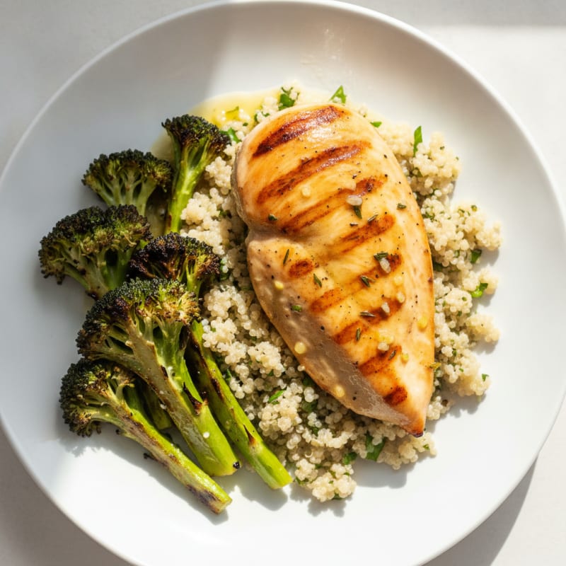 Grilled Chicken Breast with Quinoa and Roasted Broccoli
