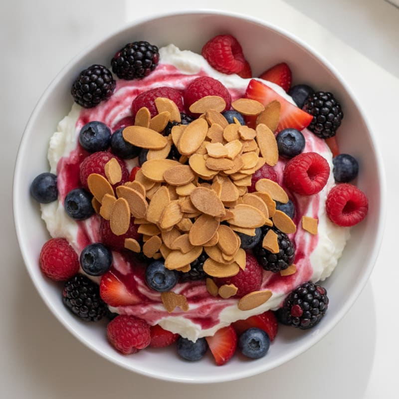 Greek Yogurt Protein Parfait with Mixed Berries and Almonds