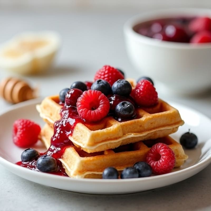Fluffy Protein Waffles with Fresh Berry Compote