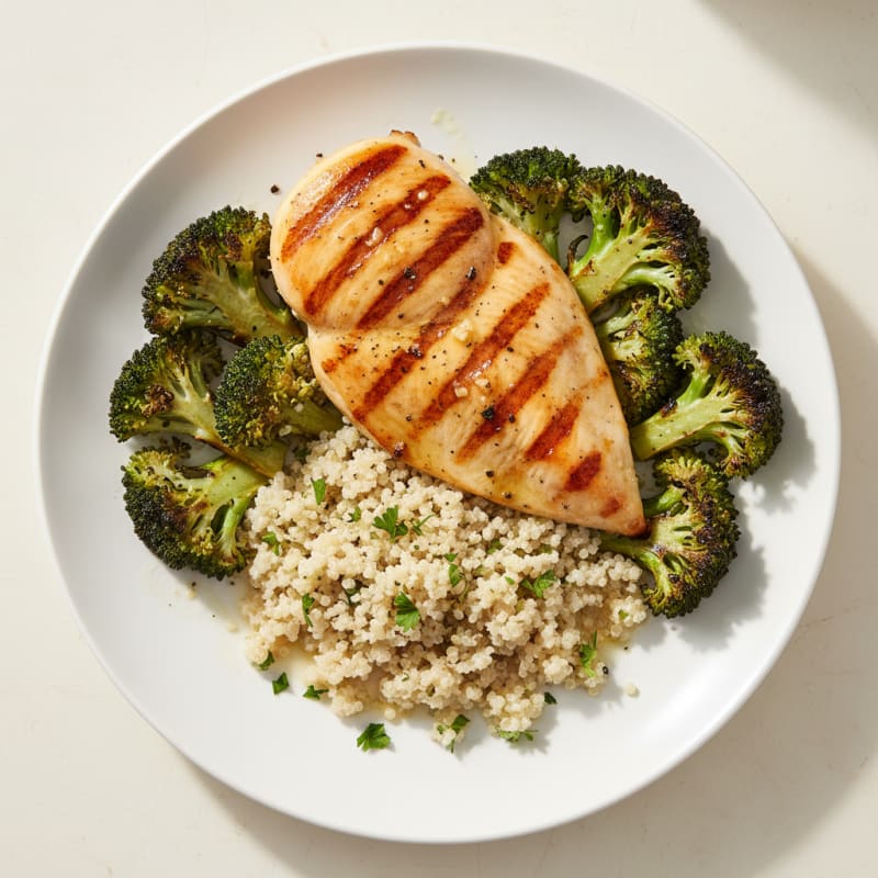 Grilled Chicken Breast with Quinoa and Roasted Broccoli