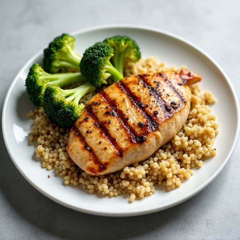 Grilled Chicken Breast with Roasted Broccoli and Quinoa