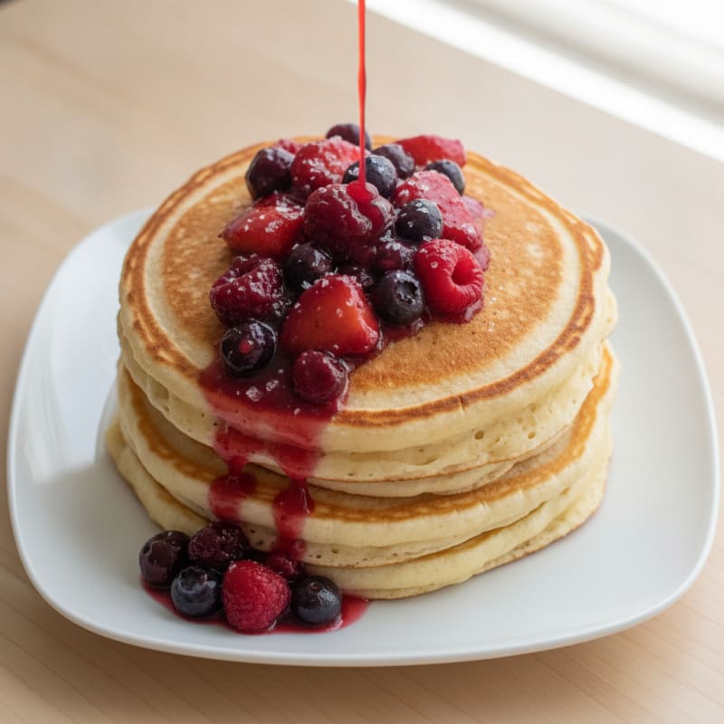 Fluffy Buttermilk Pancakes with Berry Compote