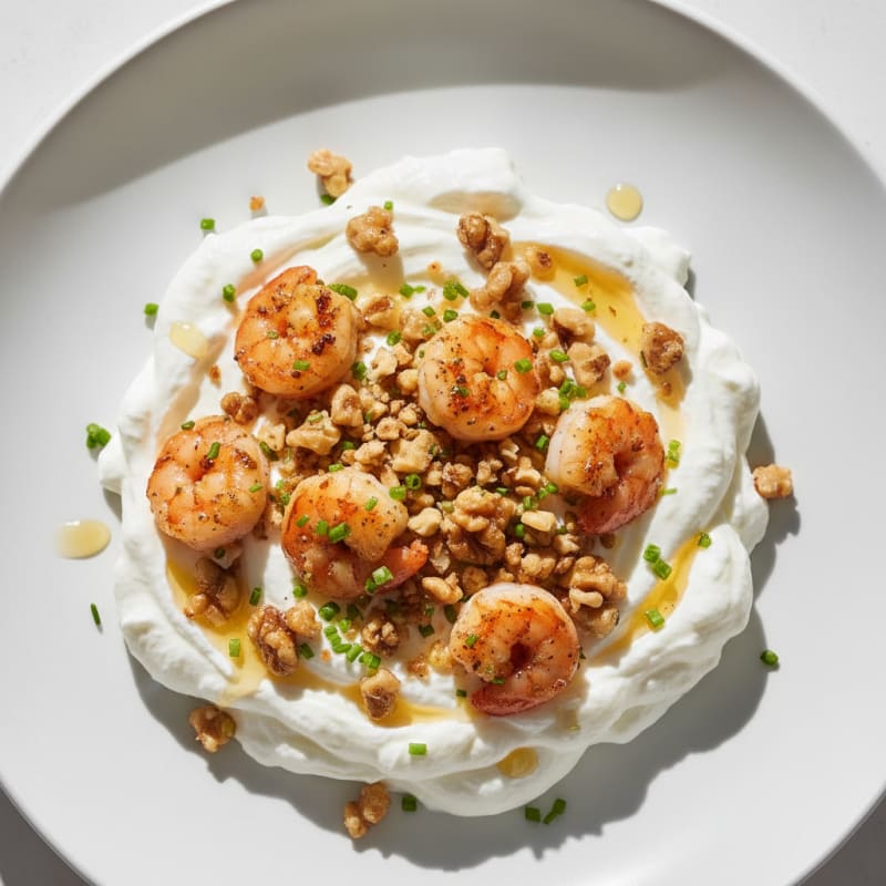 Protein Yogurt Mousse with Shrimp Crumble