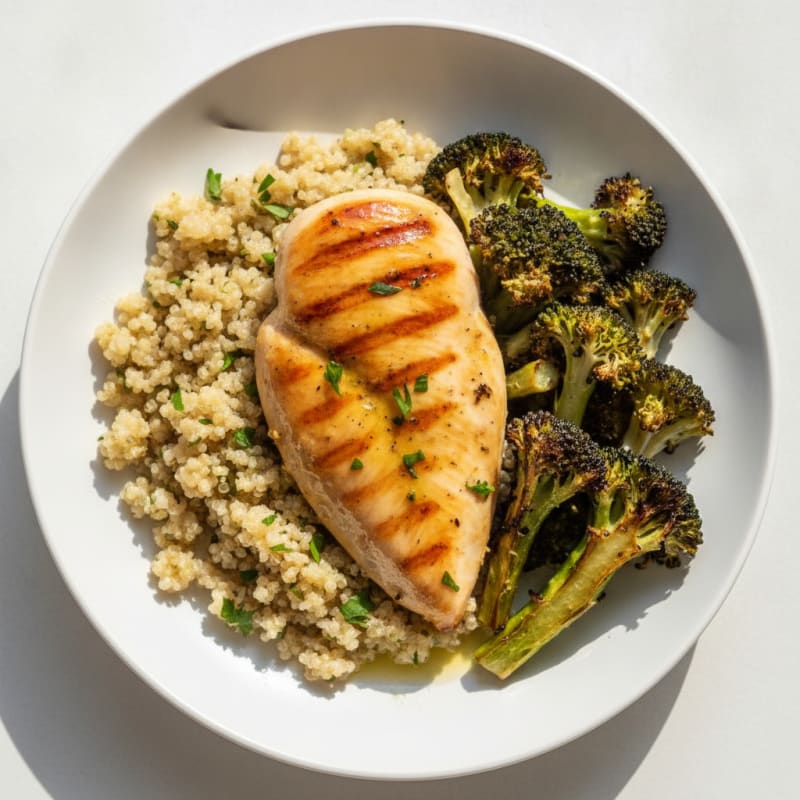 Grilled Chicken Breast with Quinoa and Roasted Broccoli