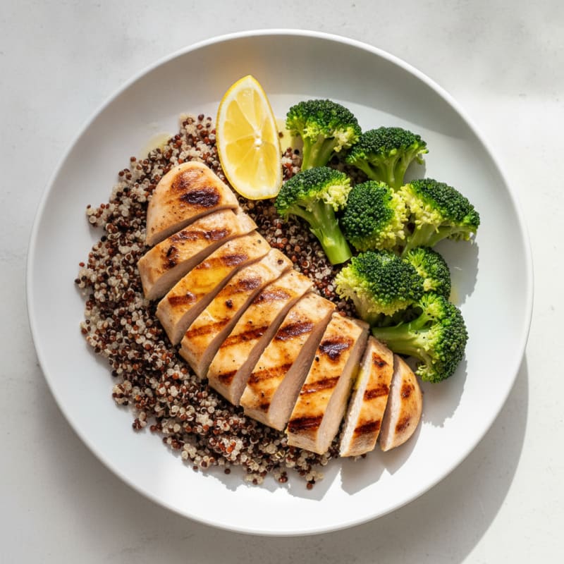 Grilled Chicken Breast with Quinoa and Steamed Broccoli