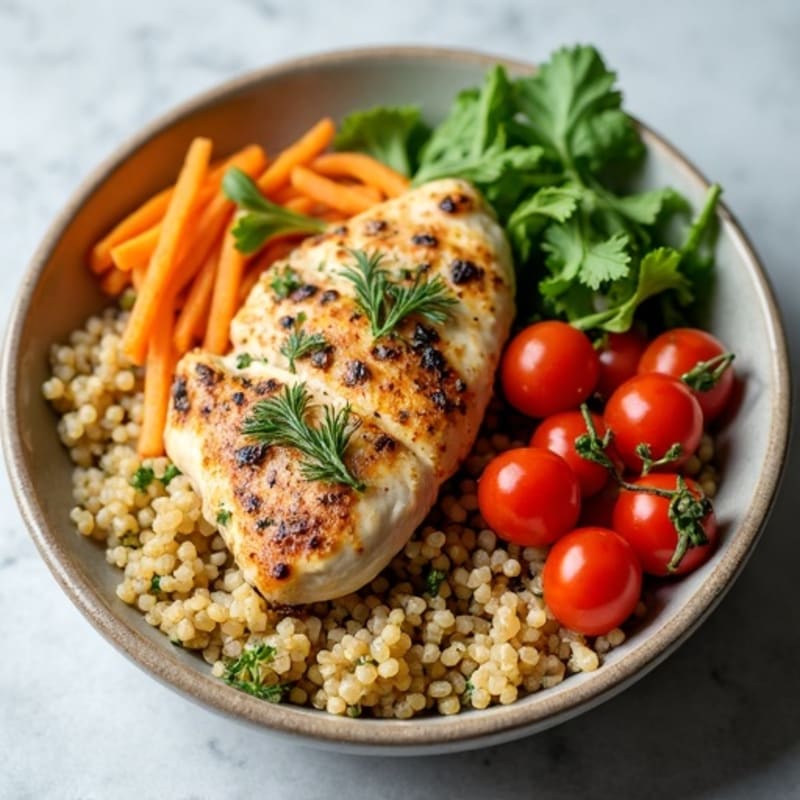 Herb-Roasted Chicken and Quinoa Bowl with Fresh Vegetables