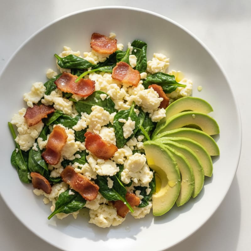 Egg White Scramble with Spinach and Turkey Bacon