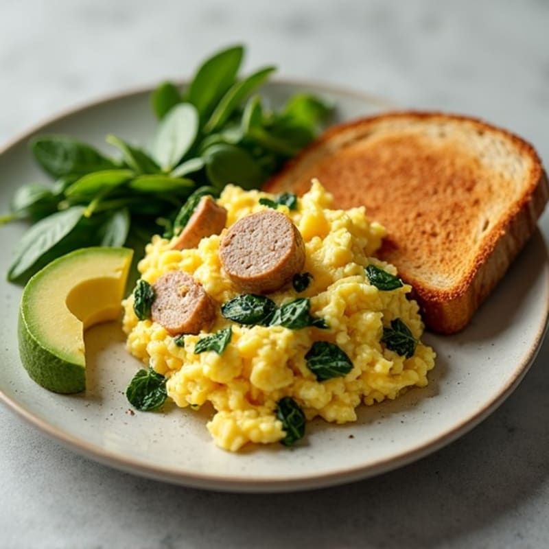 Egg White and Turkey Sausage Scramble with Spinach