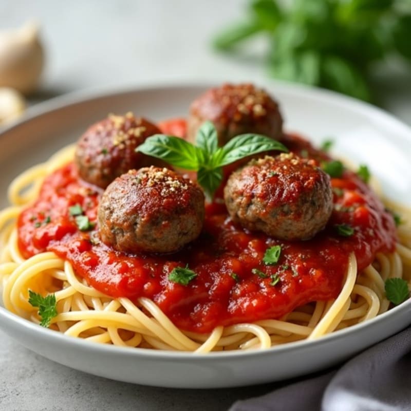 Juicy Lean Beef Meatballs with Whole Wheat Spaghetti and Rich Tomato Sauce