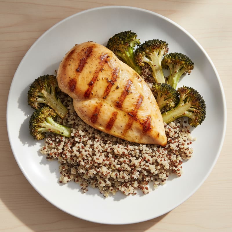 Grilled Chicken Breast with Quinoa and Roasted Broccoli