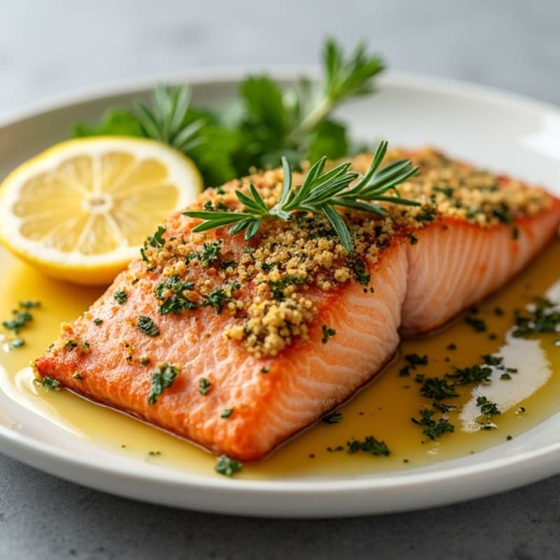 Herb-Crusted Pan Seared Salmon with Lemon