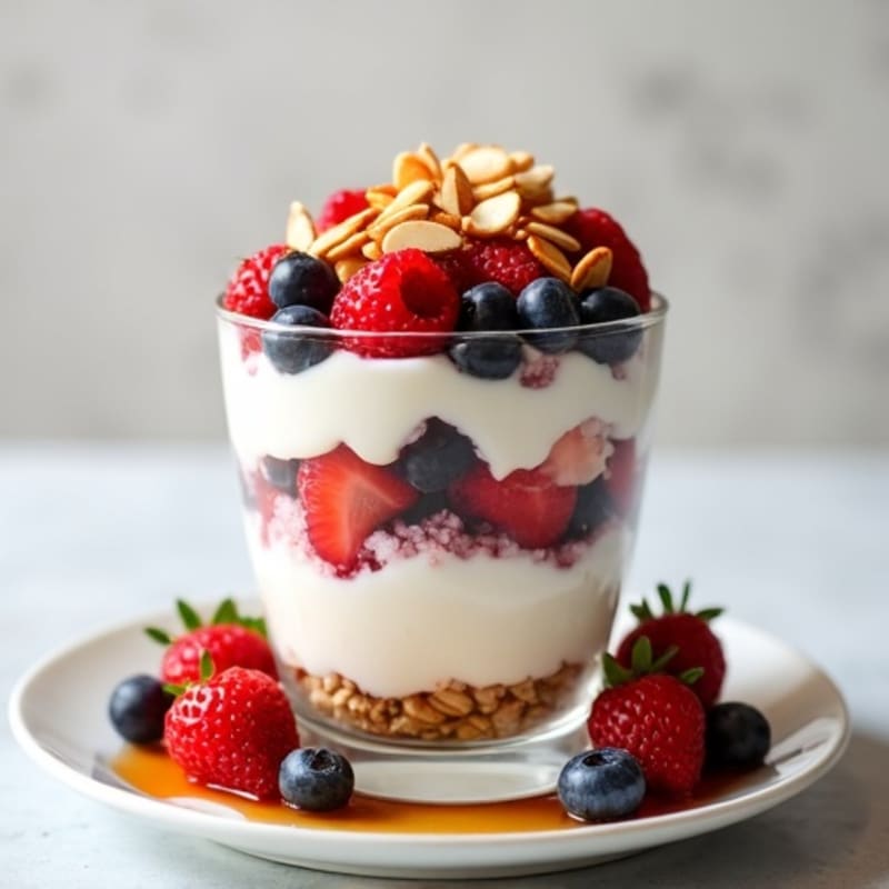 Fresh Berry Yogurt Parfait with Honey-Almond Crunch