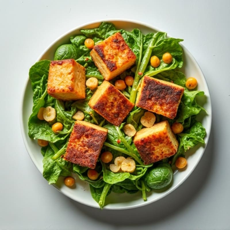 Crispy Tofu and Edamame Salad with Lemon Tahini Dressing