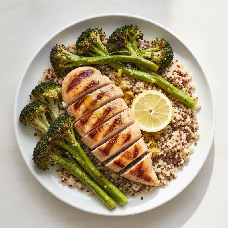 Grilled Chicken Breast with Quinoa and Roasted Broccoli