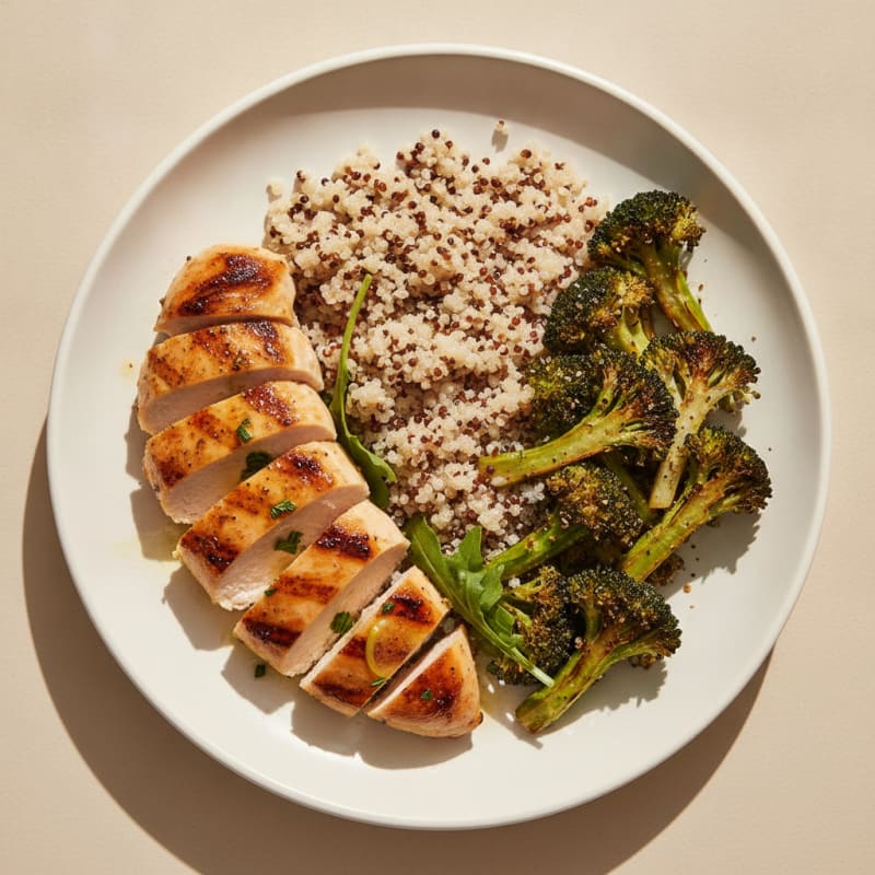 Grilled Chicken Breast with Quinoa and Roasted Broccoli