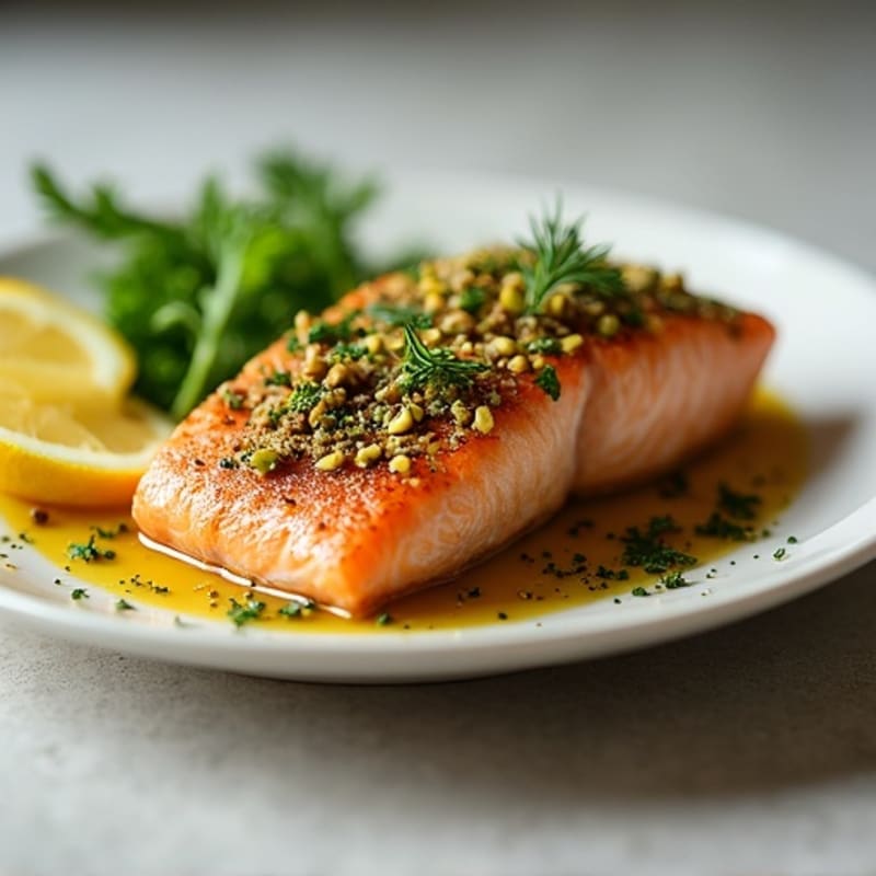 Crispy Pan-Seared Salmon with Lemon-Herb Pistachio Crust