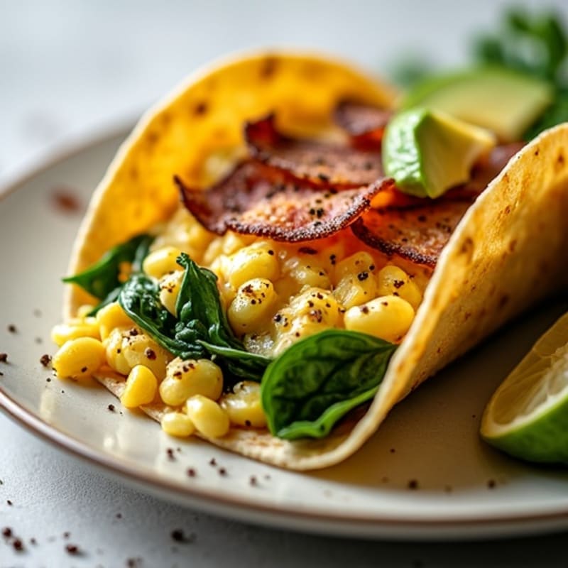Egg White Scramble with Spinach and Turkey Bacon Taco