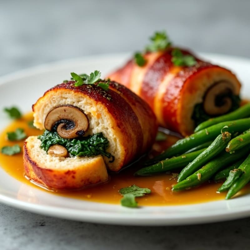 Crispy Prosciutto-Wrapped Stuffed Chicken Breast with Spinach and Mushrooms